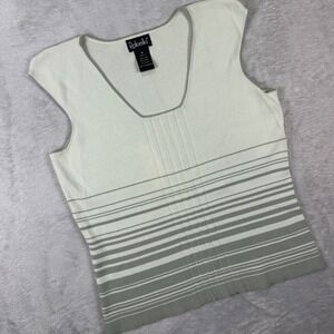 Vintage Rafaella Women's Knit Tank Top Medium Sage Green Ombre Stripe Sleeveless